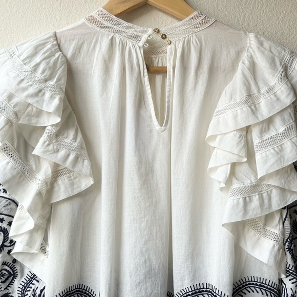 ULLA JOHNSON White Black Annetta Ruffle Embroidered Top Sz 2 - Picture 14 of 16